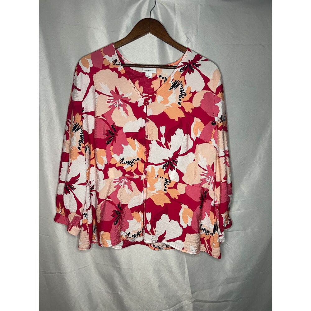 Liz Claiborne Womens XL Floral - Pink Peach and White Flowy Top - Picture 1 of 8